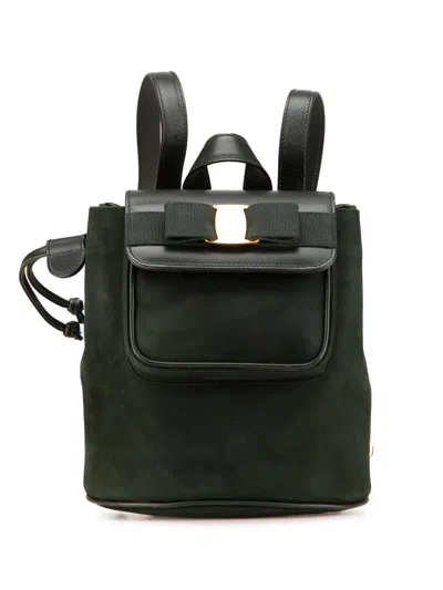 Pre-owned Ferragamo 2010-2024 Vara Suede Backpack In Green