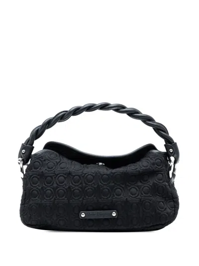 Pre-owned Ferragamo 2010-2025 Gancini Canvas Handbag In Black
