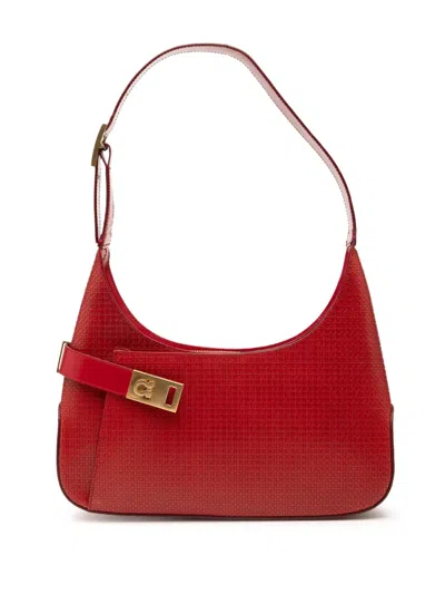Pre-owned Ferragamo 2010-2025 Gancini Embossed Leather Shoulder Bag In Red