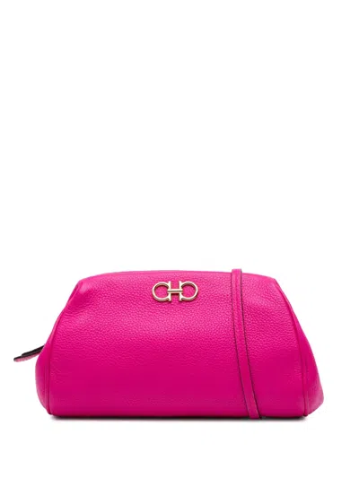Pre-owned Ferragamo 2010-2025 Gancini Leather Clutch On Chain Crossbody Bag In Pink