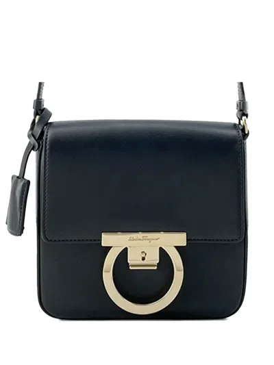 Pre-owned Ferragamo 2010-2025 Leather Gancini Flap Crossbody Bag In Black
