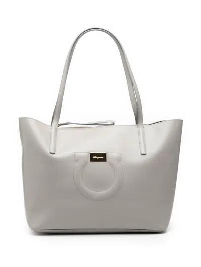 Pre-owned Ferragamo 2010-2025 Leather Gancio Tote Bag In Gray