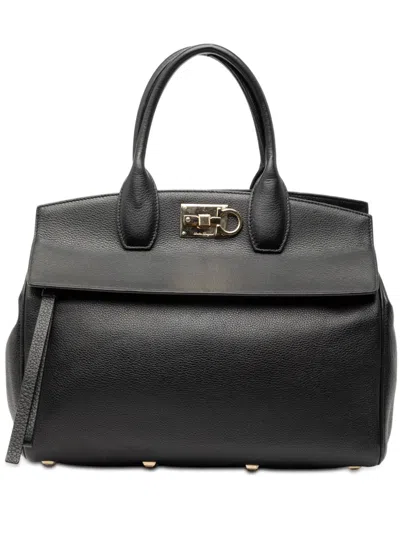 Pre-owned Ferragamo 2010-2025 Leather Studio Satchel In Black
