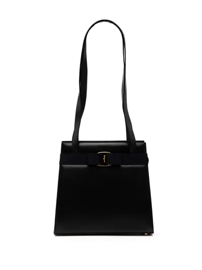 Pre-owned Ferragamo 2010-2025 Leather Vara Bow Shoulder Bag In Black