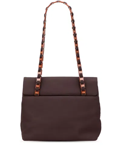 Pre-owned Ferragamo 2010-2025 Nylon Grosgrain Vara Chain Tote Bag In Brown