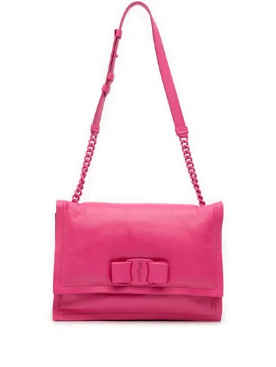 Pre-owned Ferragamo 2010-2025 Padded Leather Viva Bow Crossbody Bag In Pink