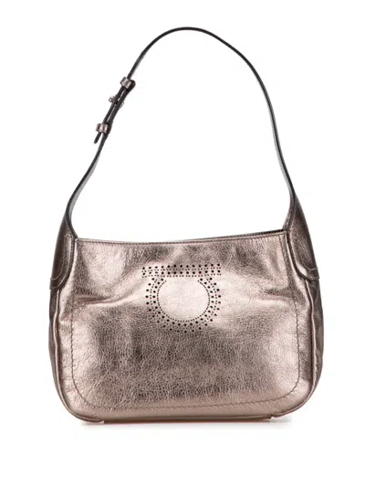 Pre-owned Ferragamo 2010-2025 Perforated Leather Gancini Shoulder Bag In Brown