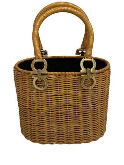 Pre-owned Ferragamo 2010-2025 Rattan Gancini Basket Bag Handbag In Brown