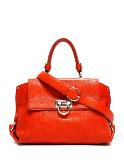 Pre-owned Ferragamo 2010-2025s Sofia Gancini 2way Tote Bag In Orange