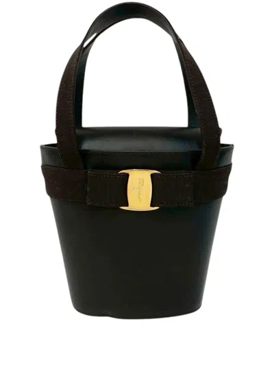 Pre-owned Ferragamo 2010-2026 Leather Vara Bow Top Handle Bucket Bag In Brown