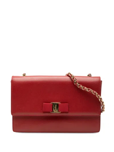 Pre-owned Ferragamo 2010-2026 Medium Leather Vara Ginny Crossbody Bag In Red