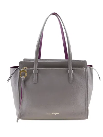 Pre-owned Ferragamo 2010-2026 Medium Pebbled Calfskin Amy Tote Bag In Gray