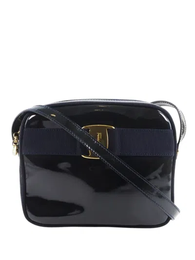 Pre-owned Ferragamo 2010-2026 Patent Vara Crossbody Bag In Blue
