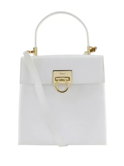 Pre-owned Ferragamo 2010-2026 Small Leather Gancini Iconic Top Handle Bag Satchel In White