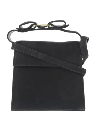 Pre-owned Ferragamo 2010-2026 Suede Vara Bow Top Handle Bag Satchel In Black