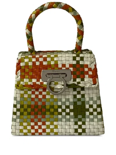 Pre-owned Ferragamo 2010-2026 Woven Leather Gancini Top Handle Bag Handbag In Multi