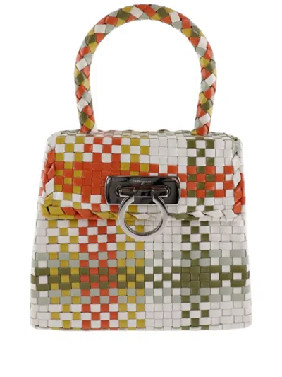 Pre-owned Ferragamo 2010-2026 Woven Leather Gancini Top Handle Bag Handbag In Multi