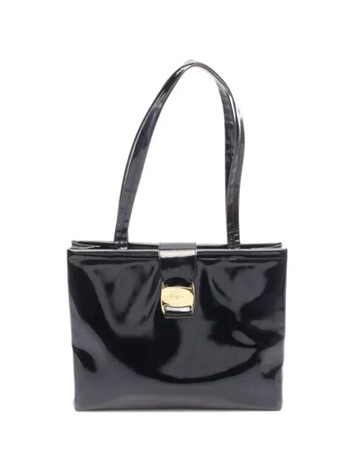 Pre-owned Ferragamo 2010 Vara Patent Leather Tote Bag In Black