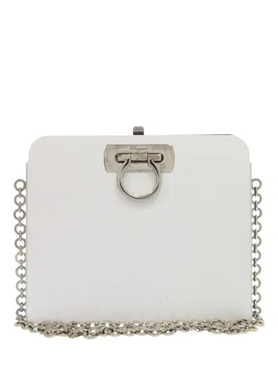 Pre-owned Ferragamo 2010-2025 Leather Gancini Chain Crossbody Bag In White