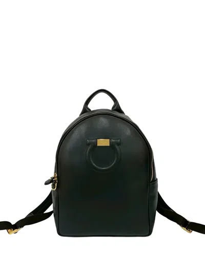 Pre-owned Ferragamo 2010-2025 Leather Gancini City Zip Backpack In Black