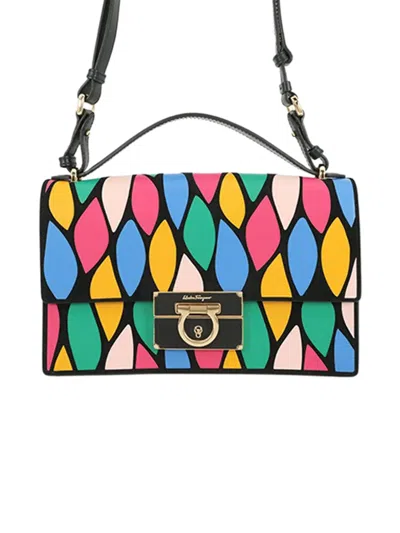 Pre-owned Ferragamo 2010-2025 Leather Gancini Patchwork Aileen Satchel In Black