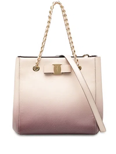 Pre-owned Ferragamo 2010-2025 Ombre Leather Vara Bow Satchel In Pink