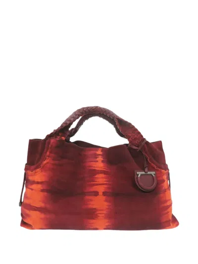 Pre-owned Ferragamo 2010-2025 Suede Tie Dye Gancini Tote Bag In Red