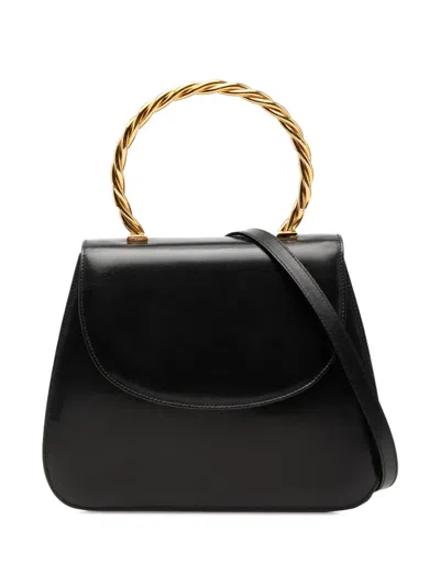 Pre-owned Ferragamo 2010-2026 Calfskin Metal Top Handle Bag Satchel In Black