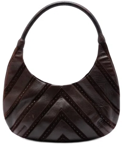 Pre-owned Ferragamo 2010-2026 Chevron Calfskin And Studded Suede Hobo Bag In Brown