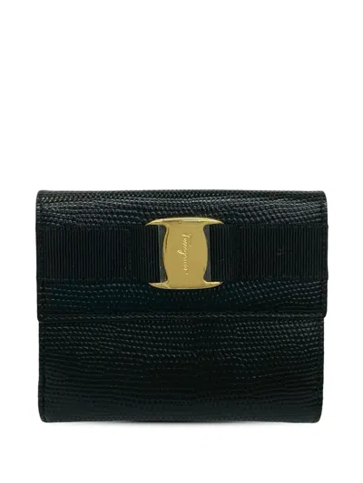 Pre-owned Ferragamo 2010-2026 Embossed Leather Vara Wallet Small Wallets In Black