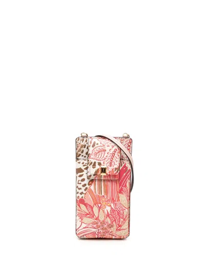 Pre-owned Ferragamo 2010-2026 Floral Printed Leather Vara Bow Pouch Phone Case In Pink