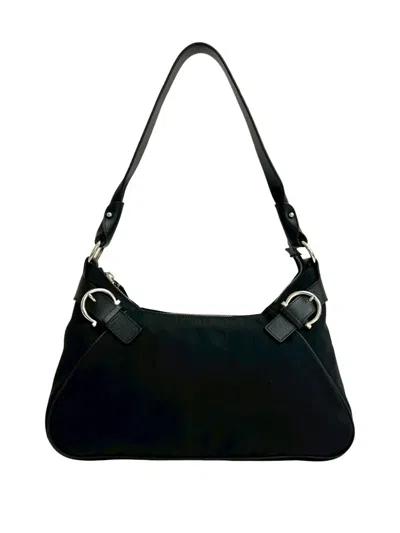 Pre-owned Ferragamo 2010-2026 Gancini Canvas Shoulder Bag In Black