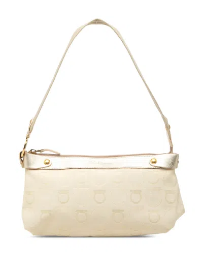 Pre-owned Ferragamo 2010-2026 Gancini Canvas Shoulder Bag In Neutrals