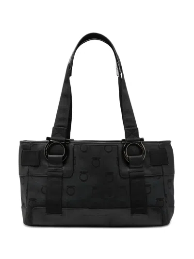 Pre-owned Ferragamo 2010-2026 Gancini Canvas Tote Bag In Black