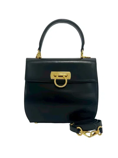 Pre-owned Ferragamo 2010-2026 Gancini Leather Satchel In Black