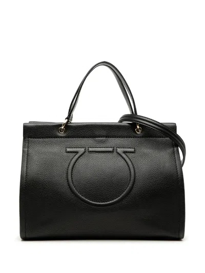 Pre-owned Ferragamo 2010-2026 Grained Calfskin Meera Tote Satchel In Black