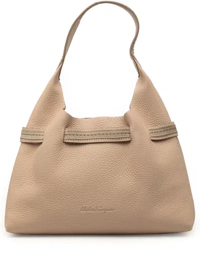 Pre-owned Ferragamo 2010-2026 Grained Leather Shoulder Bag In Brown