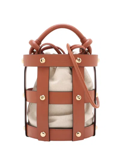 Pre-owned Ferragamo 2010-2026 Leather And Canvas Bucket Bag Satchel In Brown