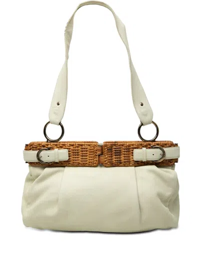 Pre-owned Ferragamo 2010-2026 Leather And Wicker Shoulder Bag In White