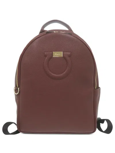 Pre-owned Ferragamo 2010-2026 Leather Gancini Backpack In Red