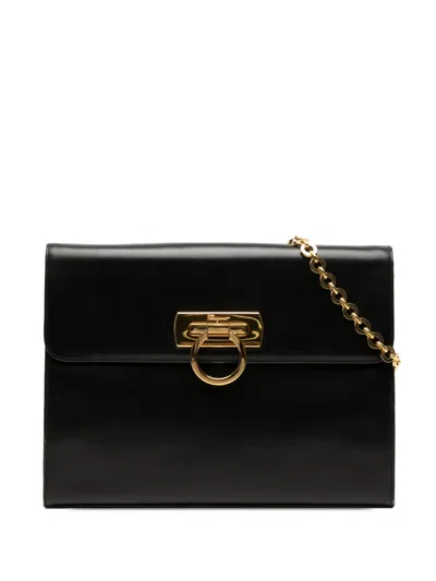 Pre-owned Ferragamo 2010-2026 Leather Gancini Chain Crossbody Bag In Black