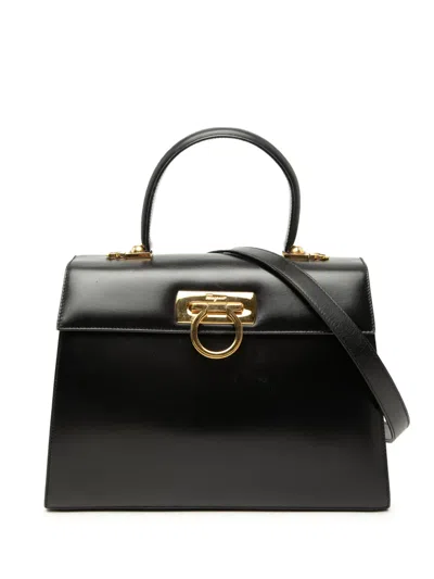Pre-owned Ferragamo 2010-2026 Leather Gancini Iconic Top Handle Bag Satchel In Black