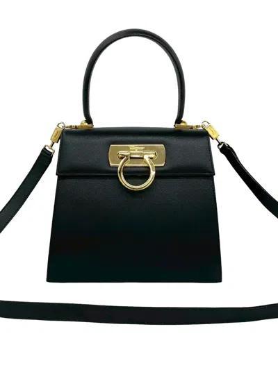 Pre-owned Ferragamo 2010-2026 Leather Gancini Satchel In Black