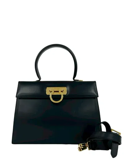 Pre-owned Ferragamo 2010-2026 Leather Gancini Satchel In Blue