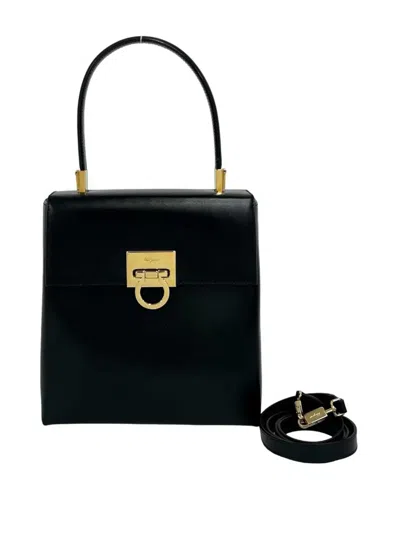 Pre-owned Ferragamo 2010-2026 Leather Gancini Top Handle Bag Satchel In Black
