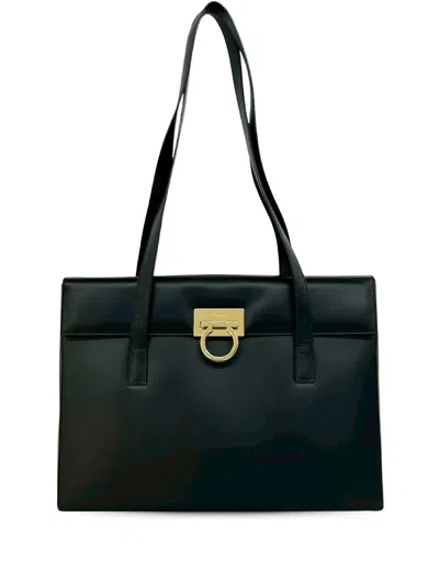 Pre-owned Ferragamo 2010-2026 Leather Gancini Tote Bag In Black
