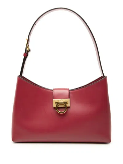 Pre-owned Ferragamo 2010-2026 Leather Gancini Trifolio Shoulder Bag In Red