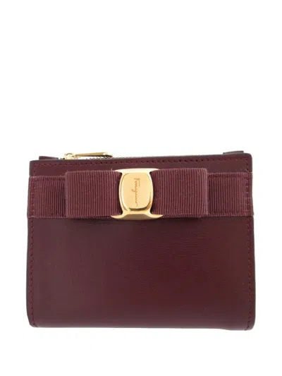 Pre-owned Ferragamo 2010-2026 Leather Vara Bow Bifold Wallet Small Wallets In Red
