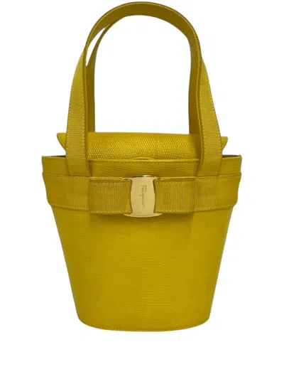 Pre-owned Ferragamo 2010-2026 Leather Vara Bow Bucket Bag In Yellow