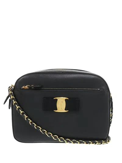 Pre-owned Ferragamo 2010-2026 Leather Vara Bow Lydia Camera Bag Crossbody Bag In Black